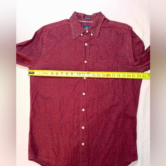 American Eagle Size M Tall Maroon & White Polka Dot Business Formal Dress Shirt - Picture 3 of 6